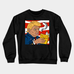 trump does research. funny democrat anti donald cartoon. Crewneck Sweatshirt